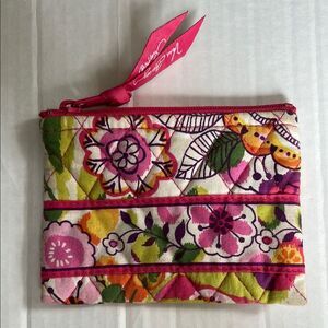 Vera Bradley Pink Green White Floral Cosmetic Bag Change Purse Pouch Zippered
